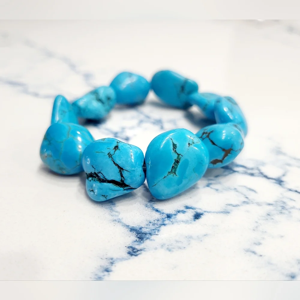 Turquoise Nugget Stretch Bracelet - Picture 11 of 13